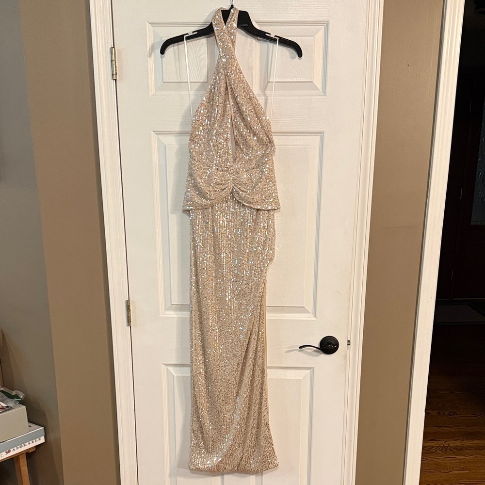 Hello Molly Gold Sequin Prom Dress